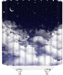 Moon Shower Curtain with Night Starry Sky Stars Fantasy Galaxy Universe Black Cosmic Fabric - Perfect for Bathroom Curtains Decor