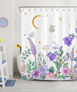 Moon, Star, Butterfly, and Flower Shower Curtain with Bohemia Art Style, Great for Bathroom Decor - Home Decor