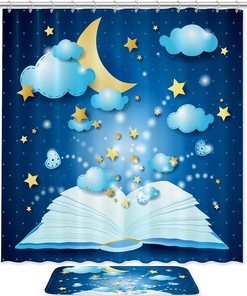 Moon and Stars Blue Night Sky Shower Curtain for Dreamy Bathroom Decor