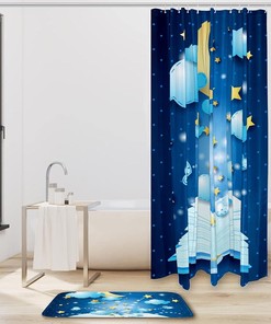 Moon and Stars Blue Night Sky Shower Curtain for Dreamy Bathroom Decor
