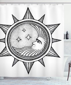 Moon with Stars in Sun Print Artsy 84 Extralong Shower Curtain for Bathroom Decor