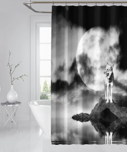 Moonlit Wolf - 3D Moon Wolf Shower Curtain - Waterproof Fiber for Bathroom and Home Decor