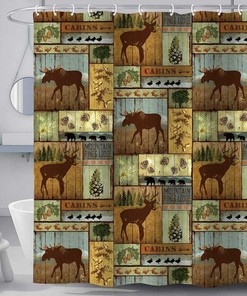 Moose Deer Camper Cabana Waterproof Bathroom Shower Curtain Decor