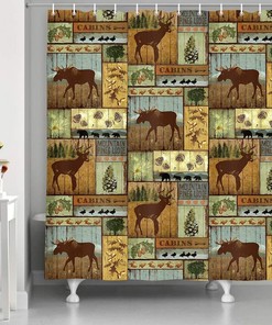 Moose Deer Camper Cabana Waterproof Bathroom Shower Curtain Decor
