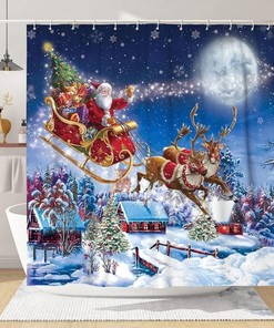 Moose Snowflake Christmas Tree Waterproof Shower Curtain for Bathroom Decor - Christmas Decoration_bathroom decor
