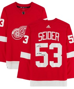 Moritz Seider Detroit Red Wings Autographed Jersey With Nhl Debut 10/14/21 Inscription - Red