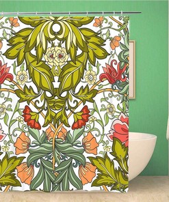 Morris Floral Pattern Middle Ages Shower Curtain, Waterproof Fabric, Bathroom Decor