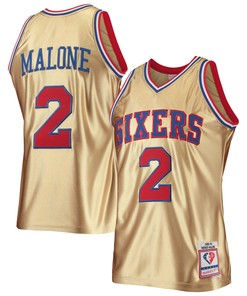 Moses Malone Philadelphia 76ers Mitchell & Ness 75th Anniversary 1982-83 Hardwood Classics Swingman Jersey - Gold Nba