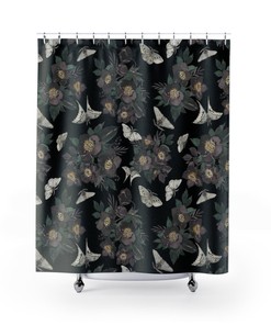Moth and Floral Gothic Shower Curtain - Nature Bathroom Decor
