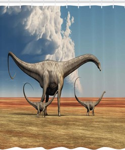 Mother Diplodocus Dinosaur Shower Curtain, Clouds Illustrations Bathroom Decor, Home Decor Blue/Grey