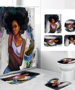 Motivational African American Woman Shower Curtain Set for Bathroom