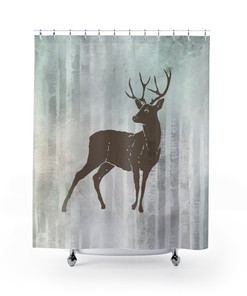 Mountain Deer Boho Shower Curtain, Forest Animal Print, Cabin and Outdoor Home Decor Bathroom Update