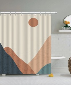 Mountains Landscape Shower Curtain - Abstract Sun with Home Decor and Bathroom Decor 