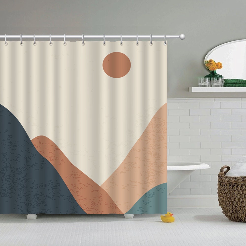 Mountains Landscape Shower Curtain - Abstract Sun with Home Decor and Bathroom Decor