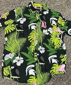 Msu Michigan State Spartans Hawaiian Shirt Viscose Adult Medium Flamingo