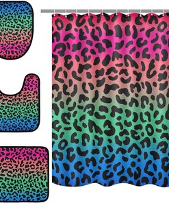 Multicolor Leopard Spot Shower Curtain and Mat for Funky Bathroom Decor