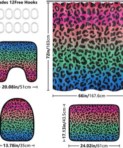 Multicolor Leopard Spot Shower Curtain and Mat for Funky Bathroom Decor