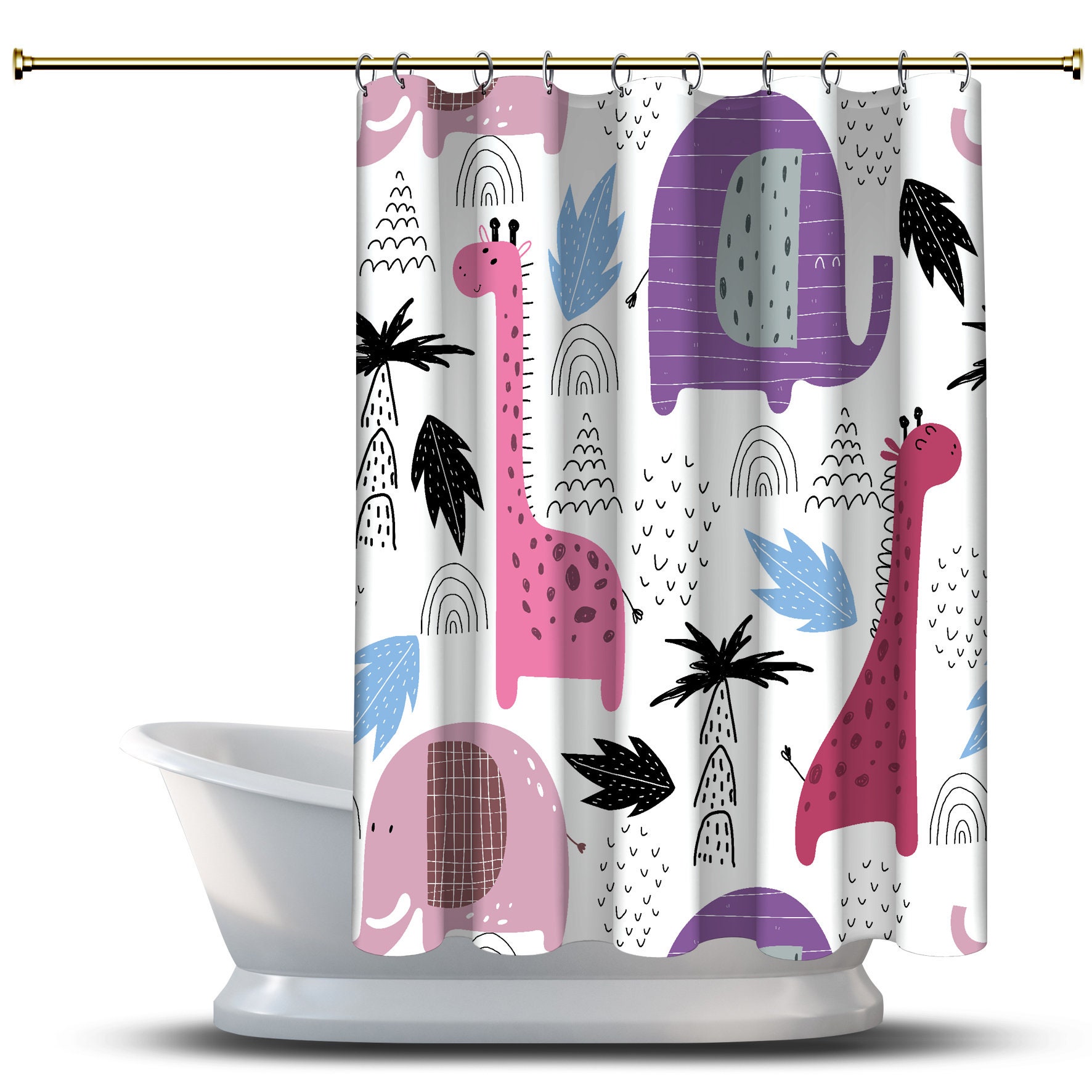 Multidimensional Cartoon Animal Print Shower Curtain for Bathroom Decorations