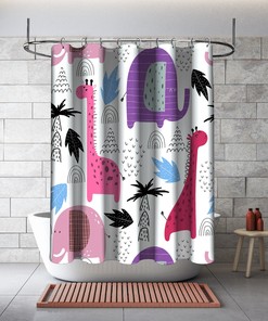 Multidimensional Cartoon Animal Print Shower Curtain for Bathroom Decorations