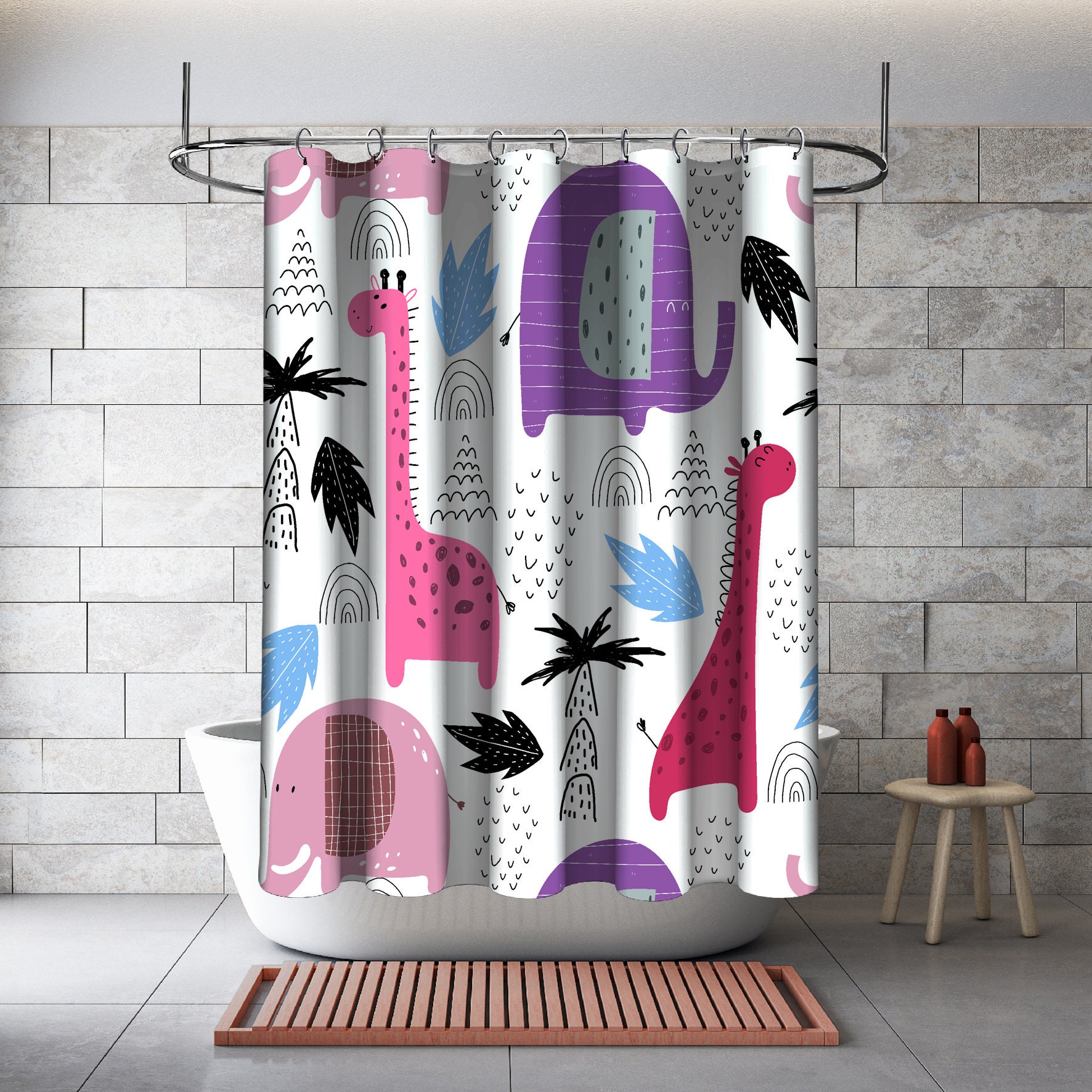 Multidimensional Cartoon Animal Print Shower Curtain for Bathroom Decorations