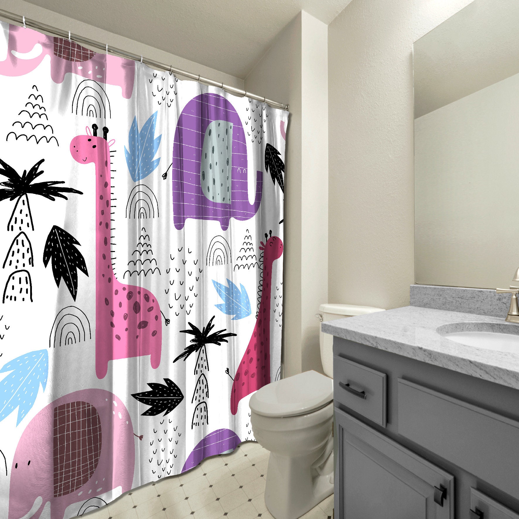 Multidimensional Cartoon Animal Print Shower Curtain for Bathroom Decorations