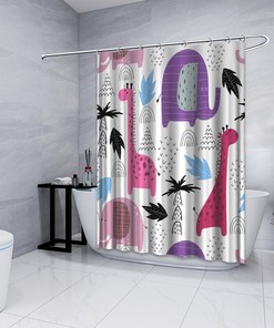 Multidimensional Cartoon Animal Print Shower Curtain for Bathroom Decorations