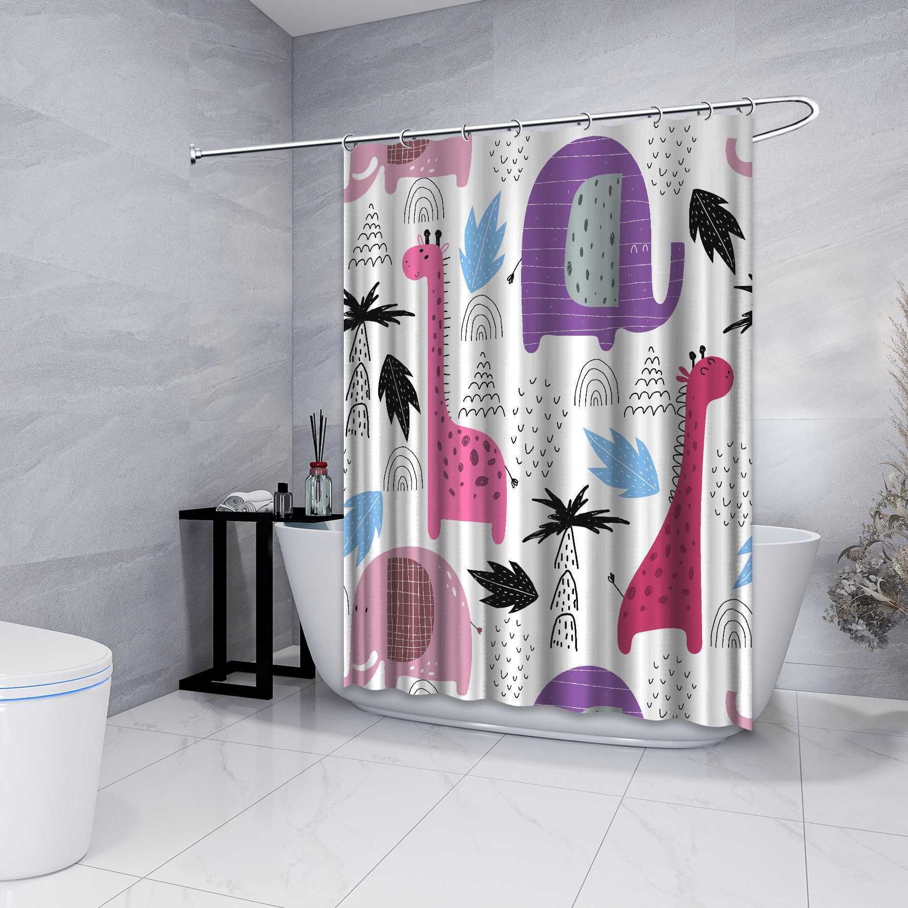 Multidimensional Cartoon Animal Print Shower Curtain for Bathroom Decorations