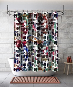 Multidimensional Multicolor Watercolor Geometric Shapes Artistic Print on Shower Curtain that is Waterproof