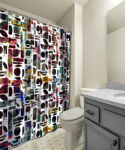 Multidimensional Multicolor Watercolor Geometric Shapes Artistic Print on Shower Curtain that is Waterproof