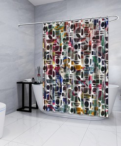 Multidimensional Multicolor Watercolor Geometric Shapes Artistic Print on Shower Curtain that is Waterproof