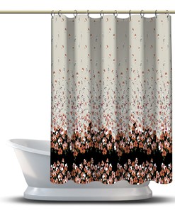 Multidimensional Orange Flower Shower Curtain with Border Pattern Print for Chic Bathroom Decor
