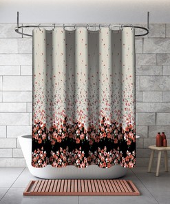 Multidimensional Orange Flower Shower Curtain with Border Pattern Print for Chic Bathroom Decor