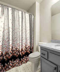 Multidimensional Orange Flower Shower Curtain with Border Pattern Print for Chic Bathroom Decor