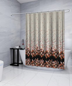 Multidimensional Orange Flower Shower Curtain with Border Pattern Print for Chic Bathroom Decor
