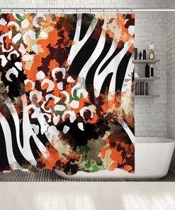 Multiple Sized Cheetah Palm Leaves Animal Print Waterproof Shower Curtain for Bathroom