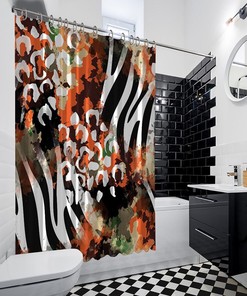 Multiple Sized Cheetah Palm Leaves Animal Print Waterproof Shower Curtain for Bathroom
