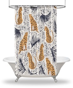 Multiple Sized Cheetah and Tropical Leaves Animal Print Waterproof Shower Curtain for Bathroom