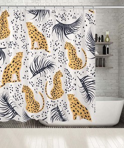 Multiple Sized Cheetah and Tropical Leaves Animal Print Waterproof Shower Curtain for Bathroom