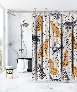 Multiple Sized Cheetah and Tropical Leaves Animal Print Waterproof Shower Curtain for Bathroom