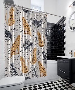 Multiple Sized Cheetah and Tropical Leaves Animal Print Waterproof Shower Curtain for Bathroom