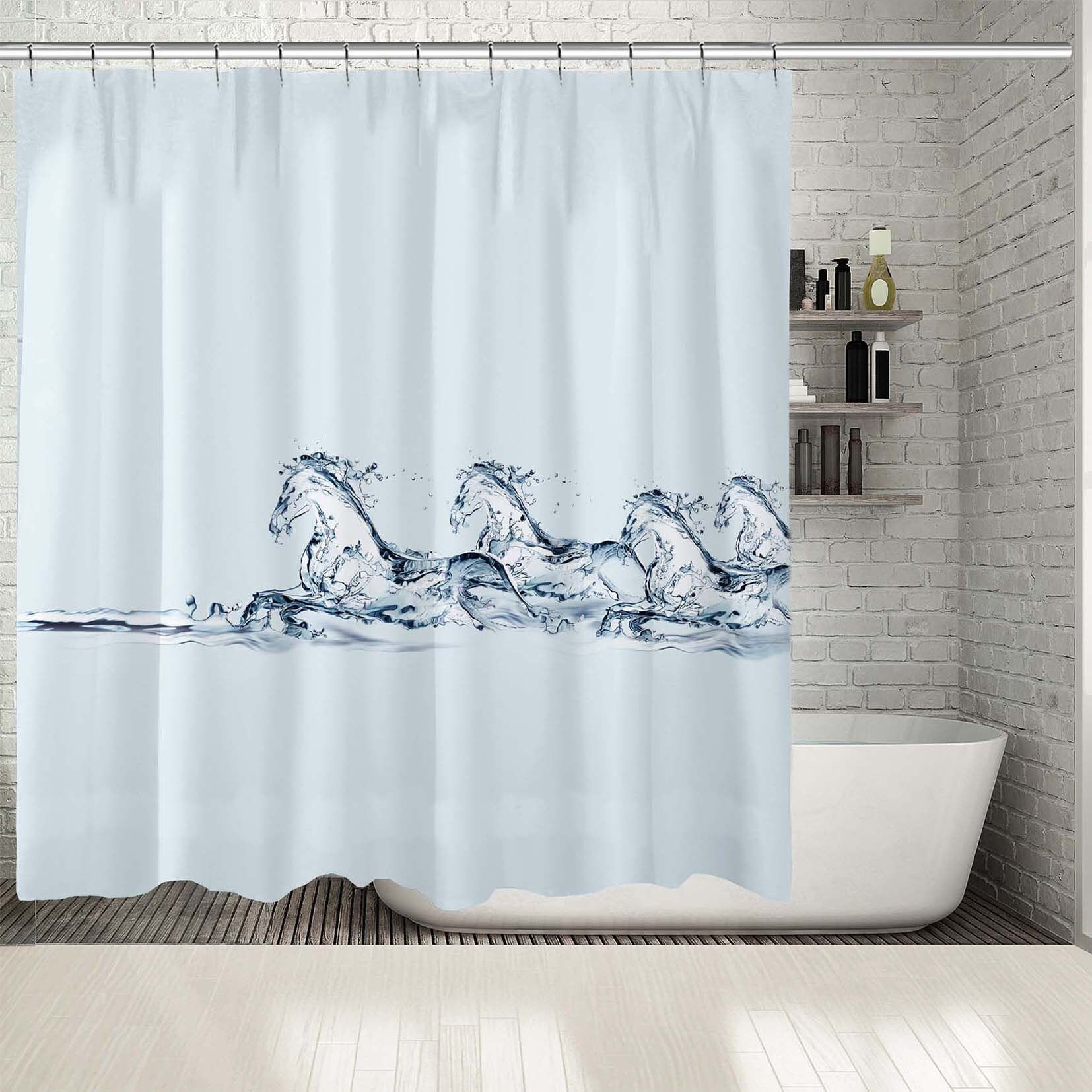 Multiple Sized Horses Artistic Print Made of Water on Shower Curtain for your Bathtub
