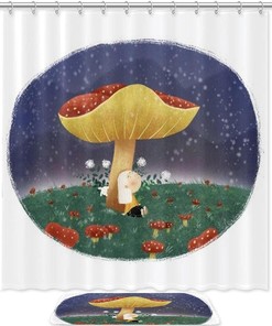 Mushroom Girl Starry Sky Shower Curtain in Waterproof Fabric for Bathroom Decor