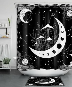 Mushroom Moon Starry Sky Shower Curtain - Bold Bathroom Decor