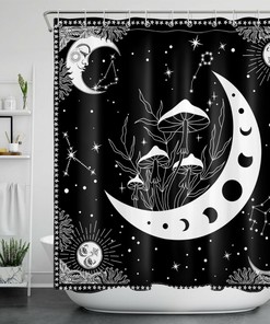 Mushroom Moon Starry Sky Shower Curtain - Bold Bathroom Decor