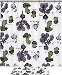 Mushroom Radish Shower Curtain in Waterproof Fabric for Bathroom Decor