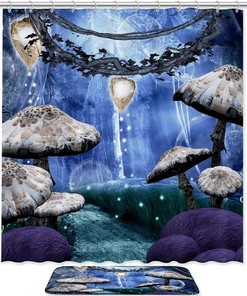 Mushroom World Bathroom Shower Curtain - Waterproof Fabric