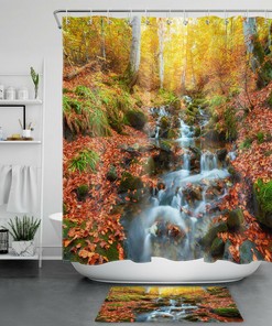 Mysterious Fog Autumn Forest Decor Shower Curtain - A Scary Halloween-Themed Bathroom Accessory