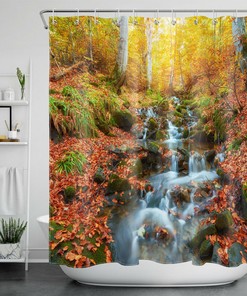 Mysterious Fog Autumn Forest Decor Shower Curtain - A Scary Halloween-Themed Bathroom Accessory