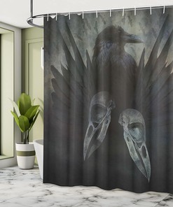 Mystic Crow Spirit Wing Print Shower Curtain, Dark Occult Art for Home Decor, Jade Green Cloth Bathroom Curtain