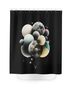 Mystical Celestial Shower Curtain with Balloons on the Moon for Bathroom Decor
